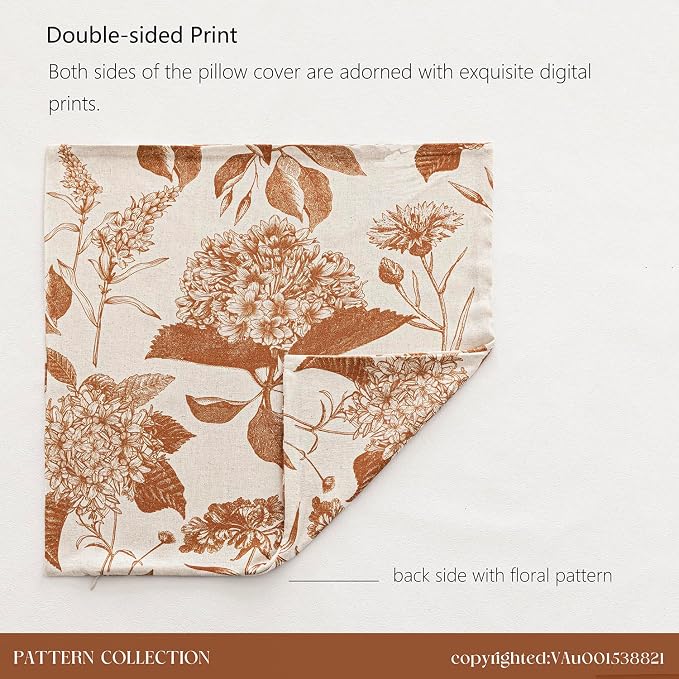 Foindtower Set of 2 Linen Floral Throw Pillow Covers Vintage Accent Print - Image 8