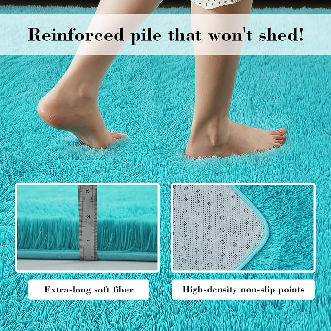 yongyangjuxin Teal Blue Rug Fluffy Rug, 10x14 Teal Area Rugs - Image 6