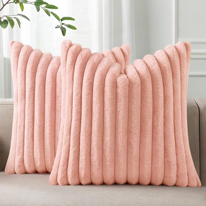 Pallene Faux Fur Plush Throw Pillow Covers 24x24 Set of 2, Luxury Soft Fluffy by PALLENE