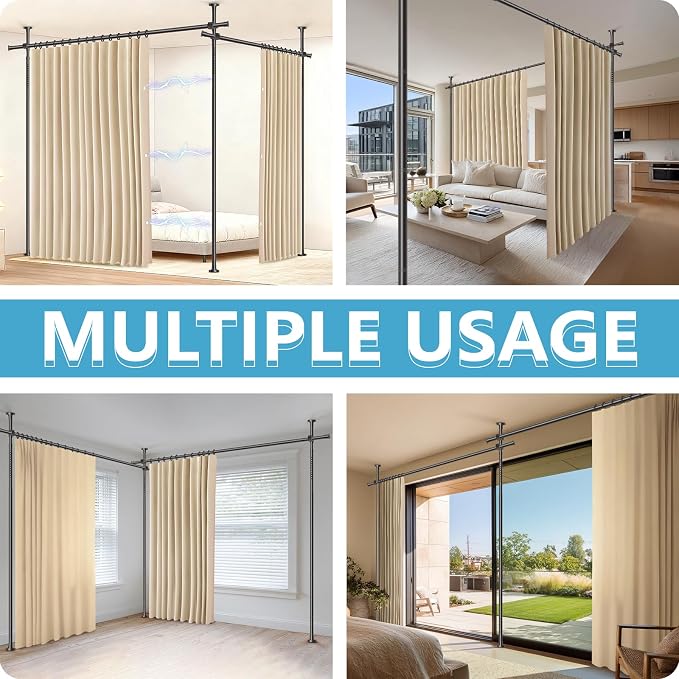 Jilron No-Drill Room Divider Curtains Set: Includes 106" W x 84" L Beige - Image 4