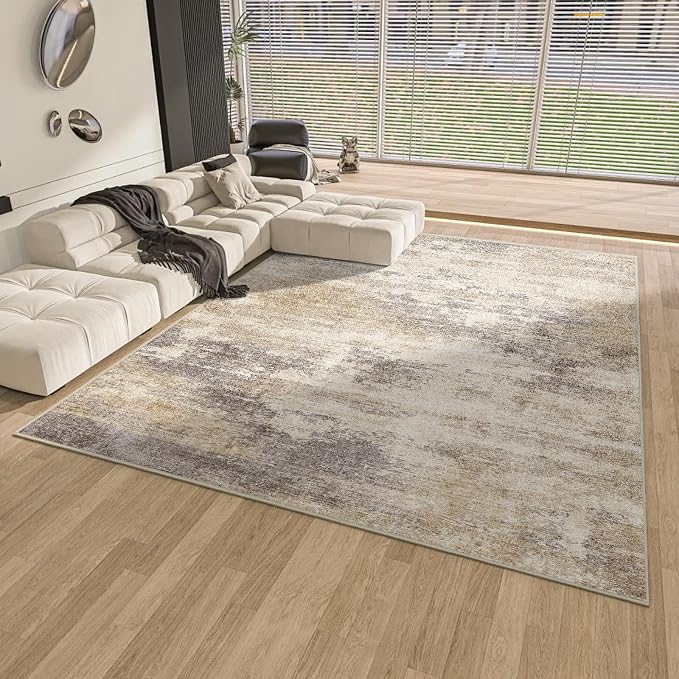 Washable Abstract 5x7 Area Rug: Low Pile and Non-Slip Rubber Backing Modern - Image 2