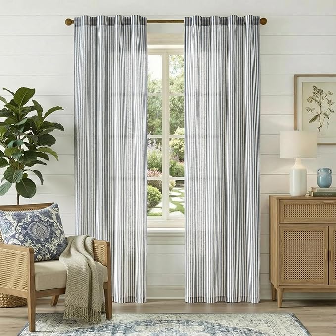 jinchan Linen Curtains for Living Room Blue on Beige Striped Curtains for by JINCHAN