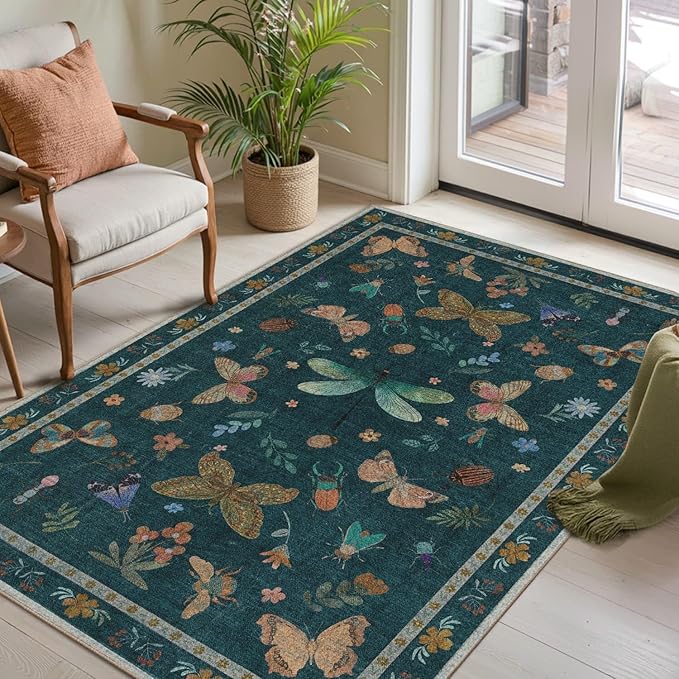 Rugxara 3x5 Rug for Entryway Bedroom, Floral Vintage Retro Boho Throw Rug by Rugxara