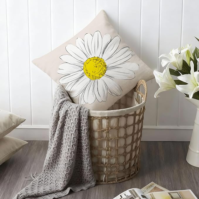 Hexagram Spring Summer Pillow Covers 20x20 Set of 4, Outdoor Floral Daisy - Image 4