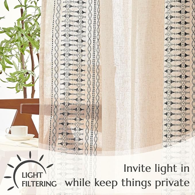 jinchan Boho Curtains for Bedroom Linen Blend Boho Curtains 96 Inches Long 2 - Image 4