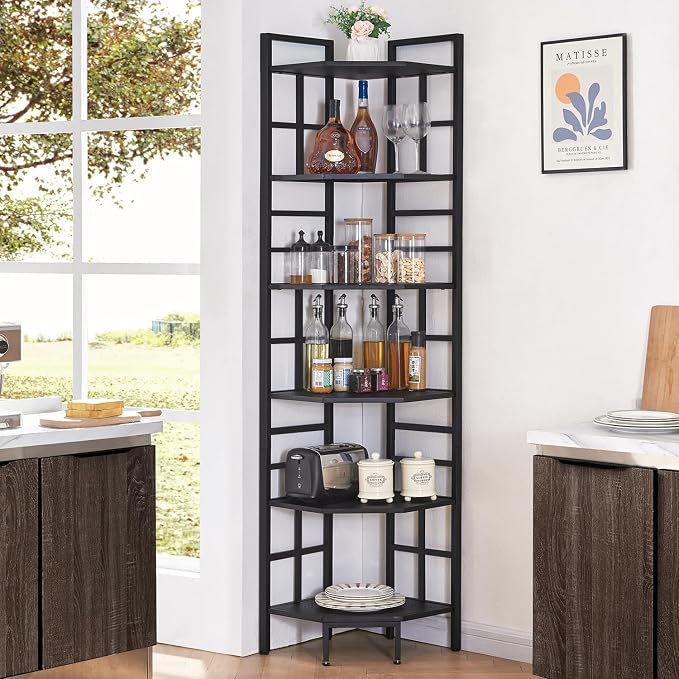 HOMISSUE Corner Shelf, 6 Tier Tall Narrow Bookshelf 76.9", Industrial Corner - Image 4