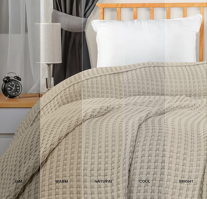 Utopia Bedding Khaki 100% Cotton Waffle Blanket 300 GSM Soft Lightweight - Image 2