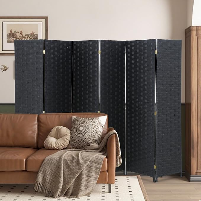 FDW Room Divider 6 Panels Wood Mesh Hand-Woven Design Indoor Folding Portable - Image 7