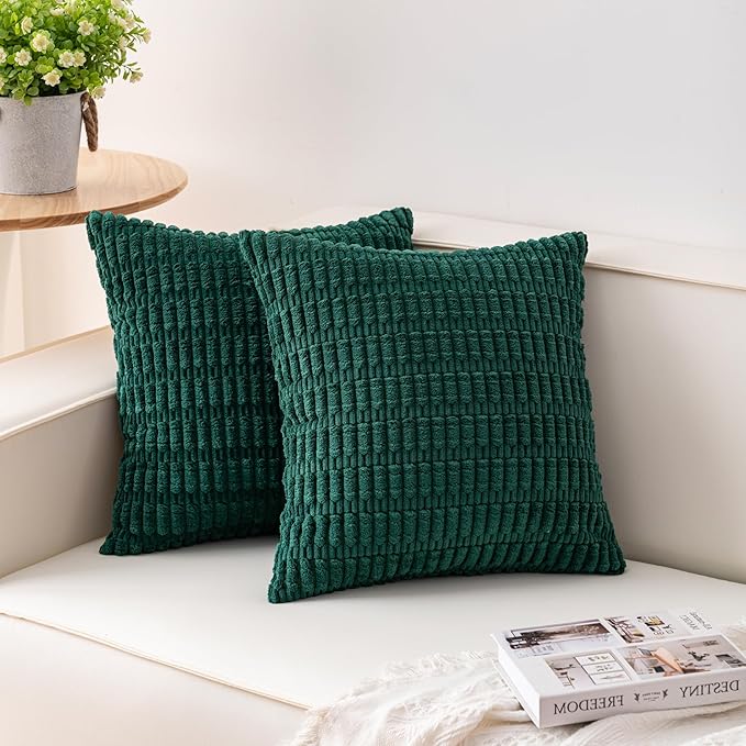 Pack of 2 Christmas Green Corduroy Decorative Throw Pillow Covers 20x20 Inch by Unknown