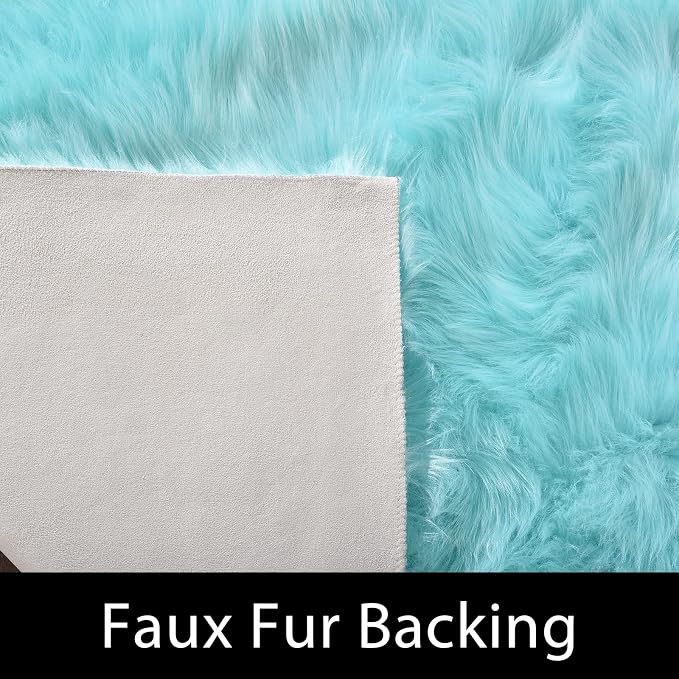 Latepis Blue Rugs for Bedroom Washable 3x5 Faux Sheepskin Fur Rug Fluffy Shaggy - Image 3