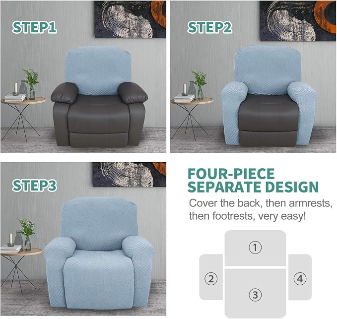 YEMYHOM 4 Pieces Stretch Recliner Slipcover Latest Jacquard Recliner Chair Cover - Image 7