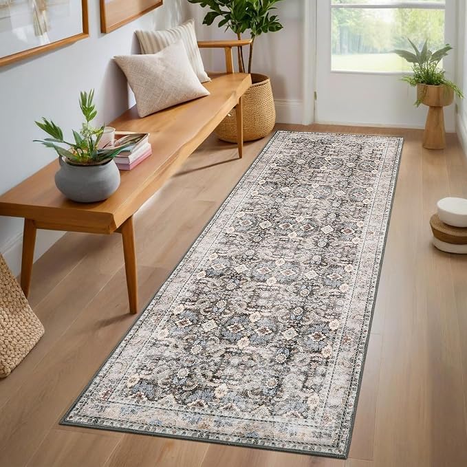 GarveeHome Runner Rug 2x6 Washable Vintage Floral Bathroom Rugs, Non Slip Low by GarveeHome