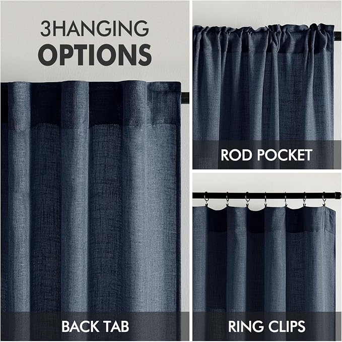 MIULEE Navy Blue Short Linen Curtains 45 Inch Length 2 Panels - Image 3