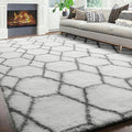 ONASAR Area Rugs for Living Room, 7x10 Fluffy White and Grey Rug for Bedroom by ONASAR