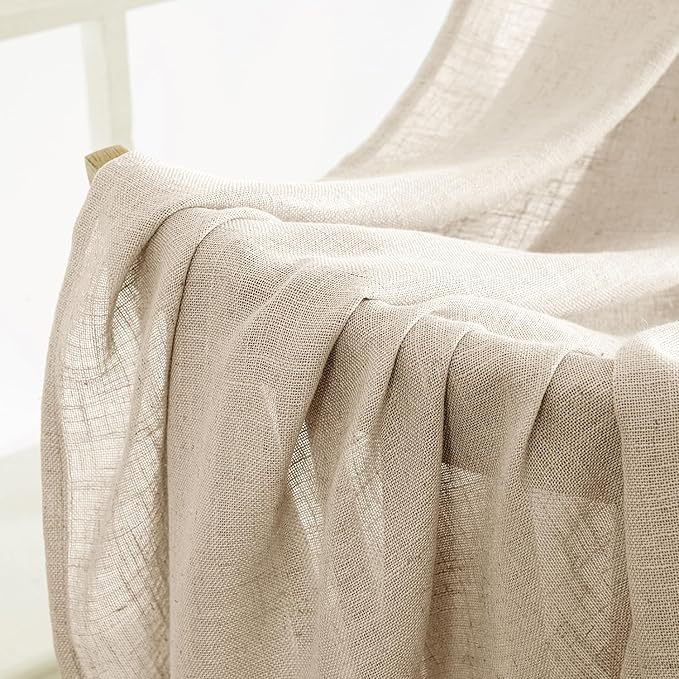 MIULEE Light Taupe Linen Curtains 63 Inch Length 2 Panels - Image 6