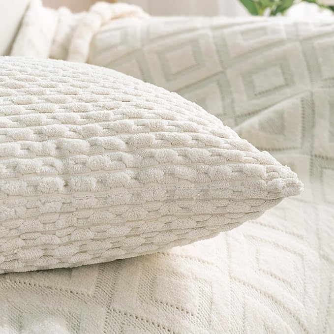 Set of 4 Cream White Decorative Throw Pillow Covers 16x16 Inch Corduroy Pillow - Image 4