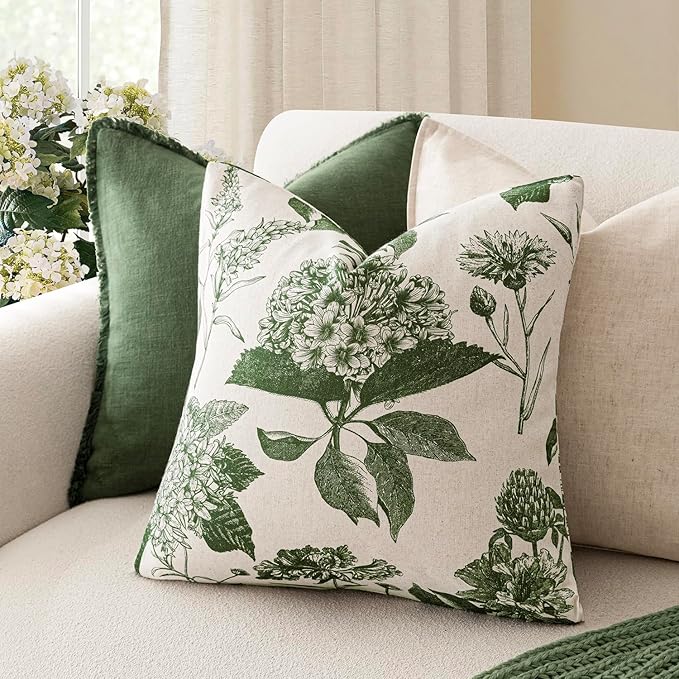 Foindtower Set of 2 Linen Floral Throw Pillow Covers Neutral Vintage Print - Image 4