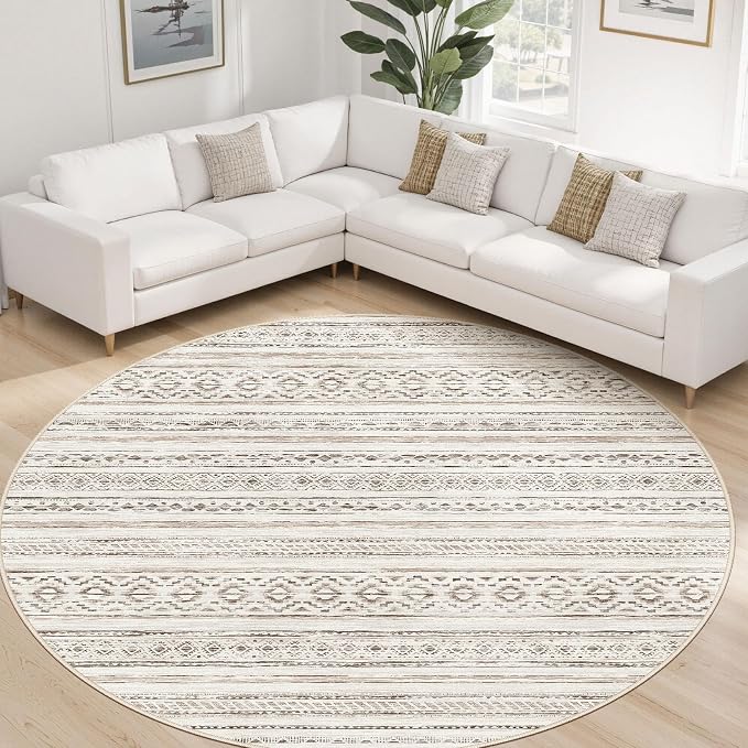 cotiled 8x8 Round Area Rug Living Room: Washable Boho Rugs - Image 6