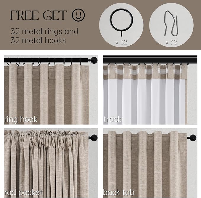 Topfinel 72 Inch Long Black Out Linen Boho Curtains - Image 4