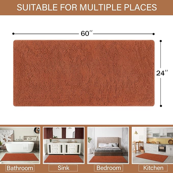 LOCHAS Luxury Bathroom Rug Shaggy Bath Mat 24 x 60 Inch, Washable Non Slip Bath - Image 2