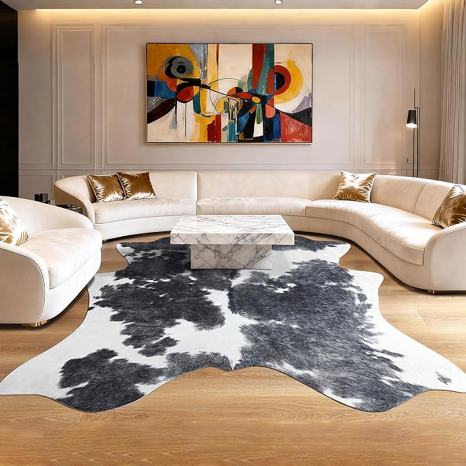 Easycozy Faux Cowhide Cow Print Rug: 5.2 x 6.2 Western Decor Faux Cowhide - Image 9