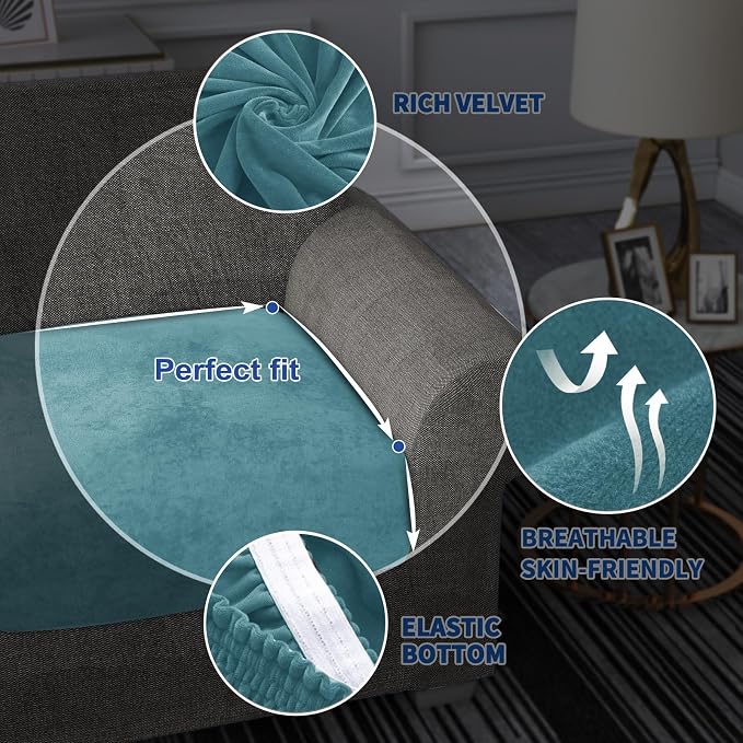 MAXIJIN Velvet Stretch Cushion Cover Fitted Couch Cushion Slipcovers 1 Pack Arm - Image 5