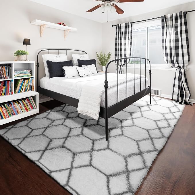 ONASAR 6x9 Area Rugs for Living Room Bedroom, Large Fluffy White and Grey Throw - Image 5