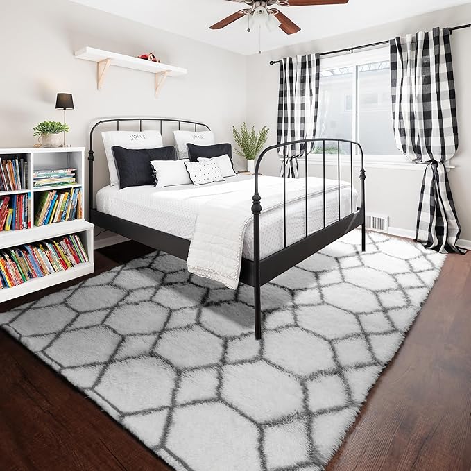 ONASAR 5x7 Area Rugs for Living Room Bedroom, Fluffy White and Grey Throw Rug - Image 5