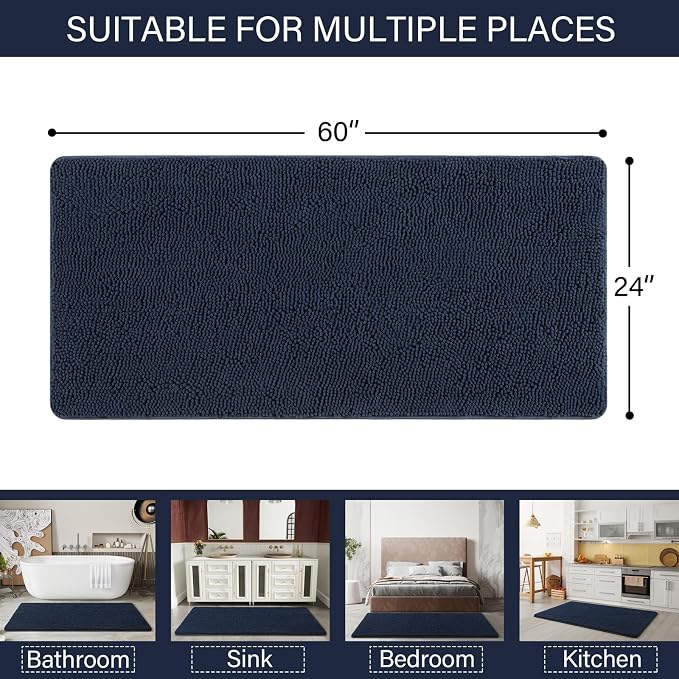 LOCHAS Luxury Bathroom Rug Shaggy Bath Mat 24 x 60 Inch, Washable Non Slip Bath - Image 2