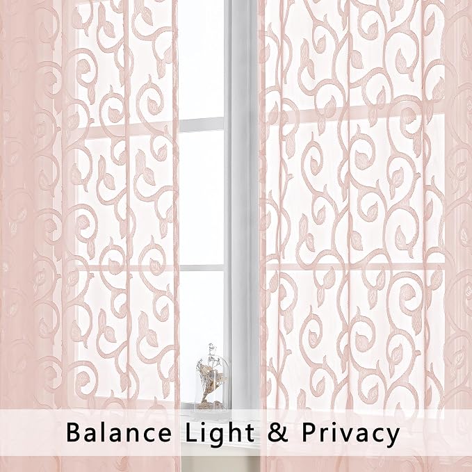 OWENIE Furman Sheer Curtains 45 Inch Length 2 Panels Set - Image 5