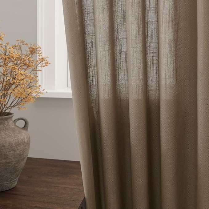 Dark Taupe Linen 102 Inch Long Curtains - Image 2