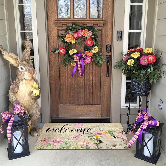 Easter Door Mat, Spring Bunny Floral Flower Indoor Outdoor Non-Slip Doormat - Image 4