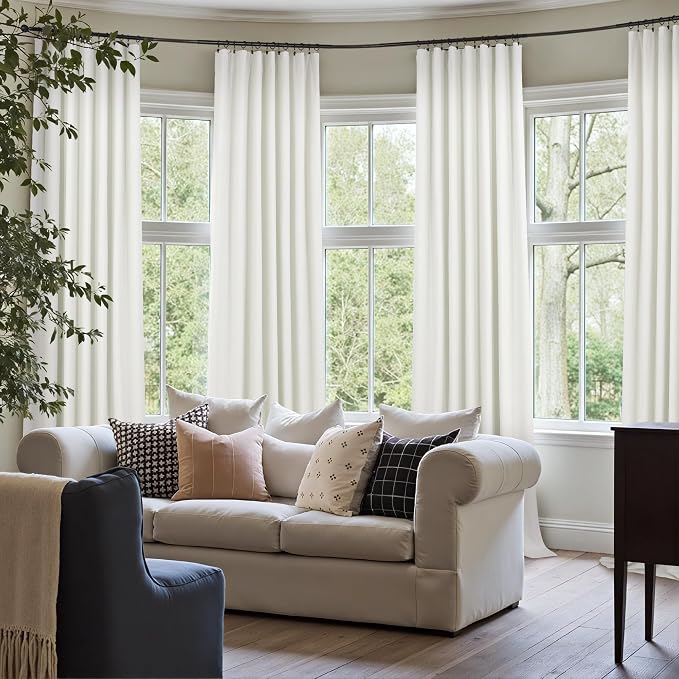 Extra Long Ivory Curtains for Living Room Blackout 108 Inch Sound Proof Wide - Image 7