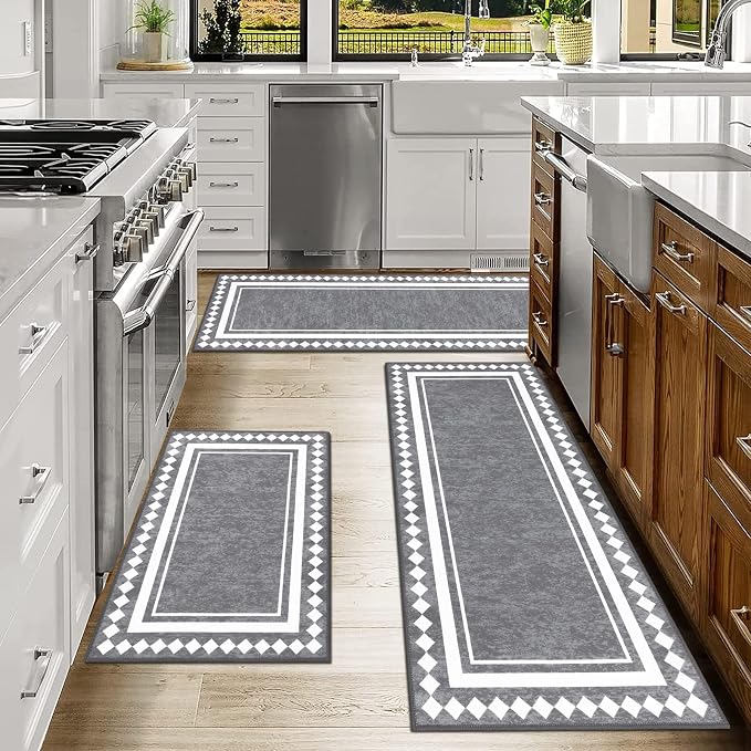 HEBE Farmhouse Kitchen Rugs Sets of 3 Non Slip Washable Boho Kitchen Rugs and - Image 6