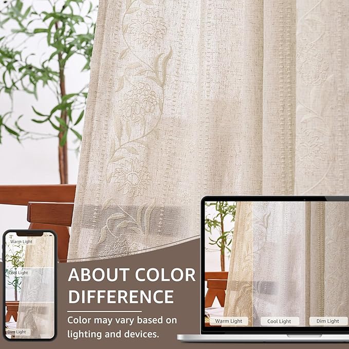 jinchan Winslow Linen Curtains for Living Room Floral Curtains 84 Inch Length - Image 7