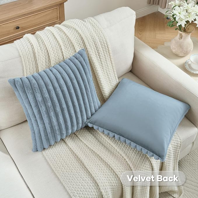 FUTEI Dusty Blue Decorative Throw Pillow Covers Set of 2, 20x20 Inch Soft - Image 4