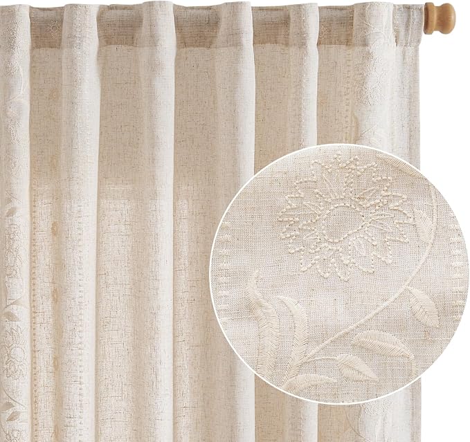 jinchan Winslow Linen Curtains for Bedroom 72 Inches Length Embroidered - Image 8