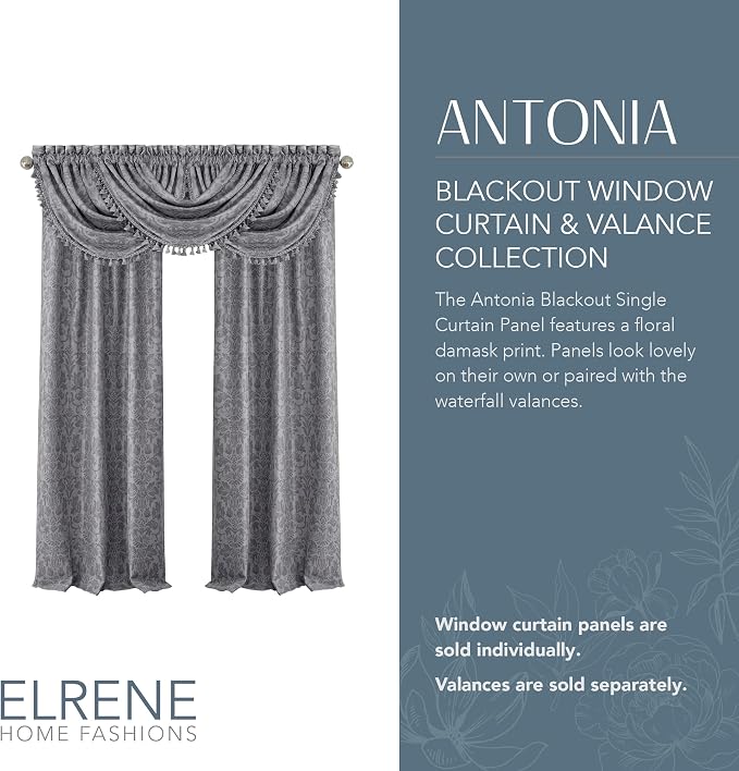 Elrene Home Fashions Antonia Floral Damask Blackout Single Window Curtain Panel - Image 2