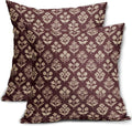 Burgundy Red Floral Block Print Pillow Covers 20x20 Inch Set of 2, Vintage by Sivirary
