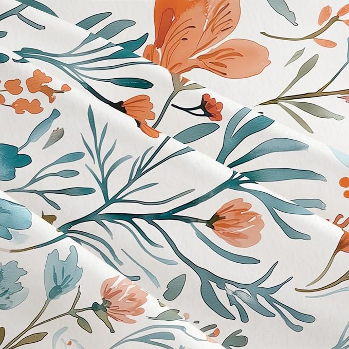 Turquoise Orange Floral Throw Pillows Covers 18x18 in Set of 2, Decorative Teal - Image 6