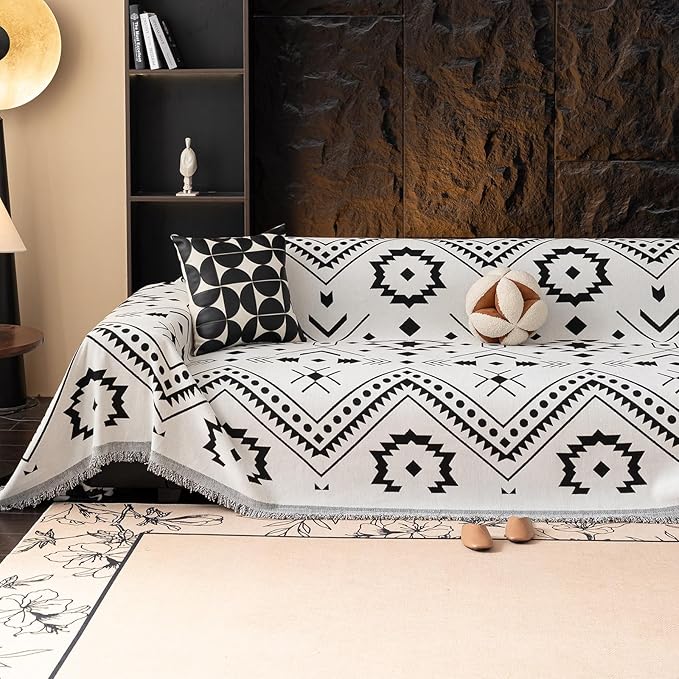 VClife Bohemian Couch Cover Aztec Geometric Chenille Sofa Cover by VCLIFE