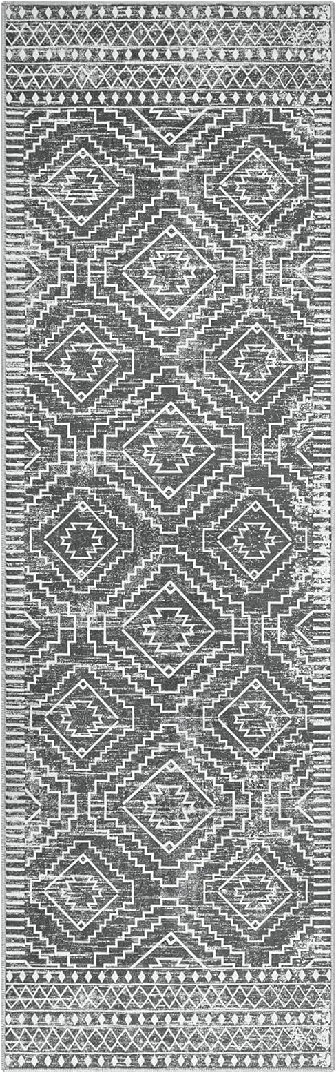 Wonnitar Moroccan Washable Kitchen Runner Rug 2'6"x8', Non-Slip Dark Grey Boho - Image 7