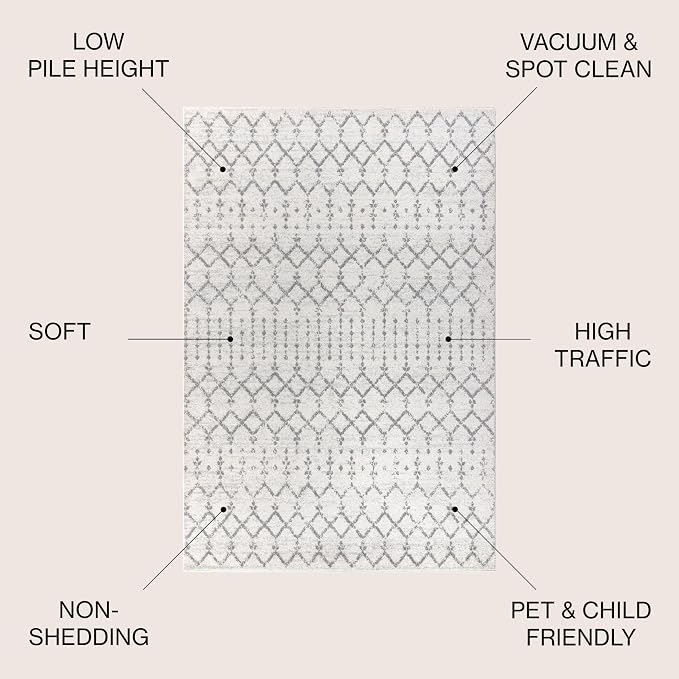 JONATHAN Y Boho Vintage Diamond Cream/Gray Indoor Area Rug 6X9 ft, Moroccan Hype - Image 2