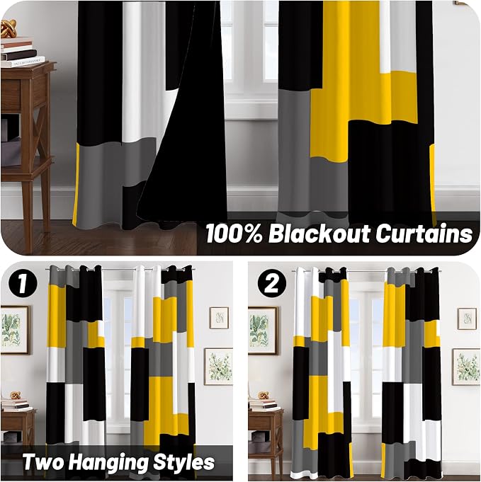 Tyrot Yellow 100% Blackout Curtains - Image 2