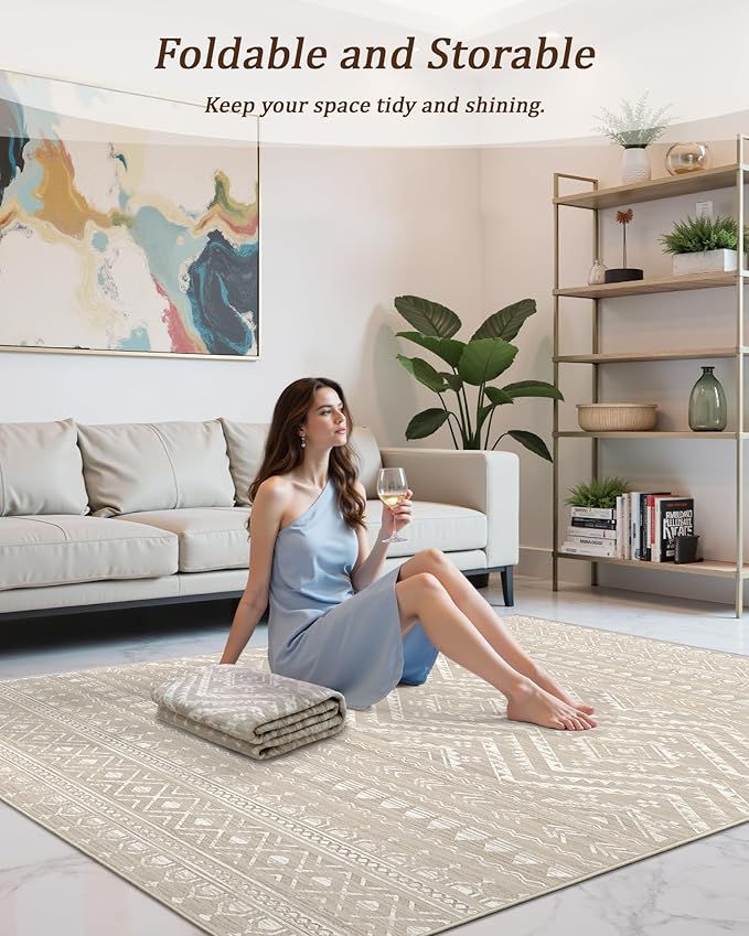 Miukiki 4x6 Area Rug for Living Room Moroccan Washable Rugs Non Slip Indoor - Image 5