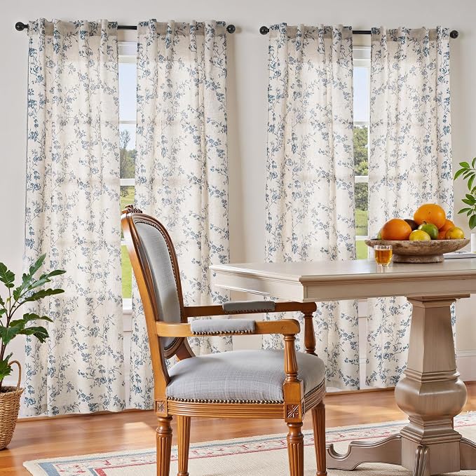 jinchan Linen Floral Curtains 84 Inch Farmhouse Country Flower Drapes Rustic - Image 2