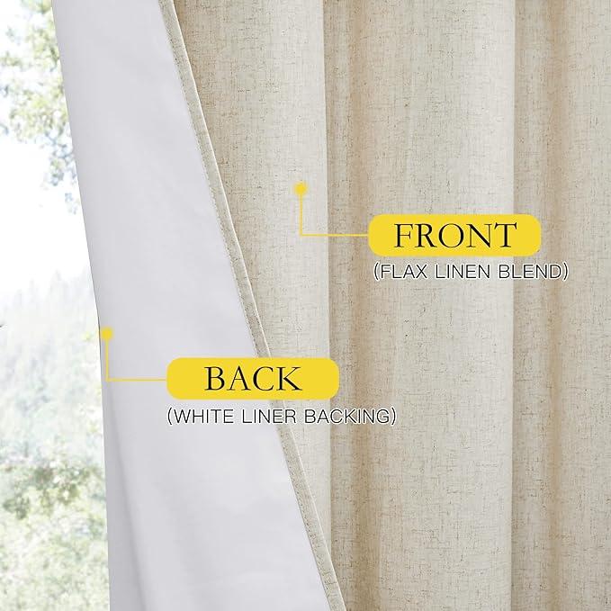 NICETOWN Farmhouse Style 100% Blackout Natural Linen Warm Curtains 90 inches - Image 7