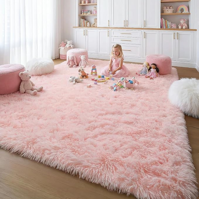 Amdrebio Pink Rugs for Girls Bedroom, 9x12 Large Fluffy Area Rugs for Living - Image 8