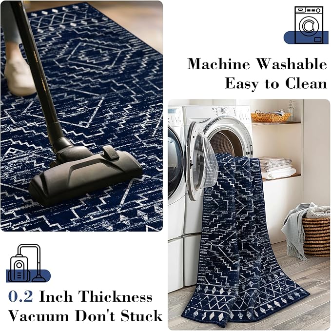 Wonnitar Moroccan Washable Rug 3x5, Soft Farmhouse Bedroom Throw Mat, Geometric - Image 6