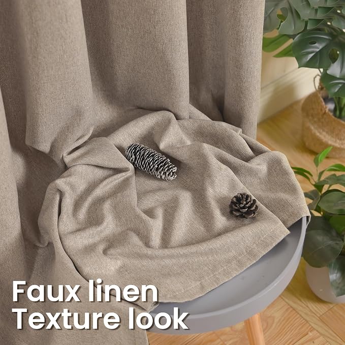 BGment Taupe Linen Curtains 63 Inch Length 2 Panels - Image 3